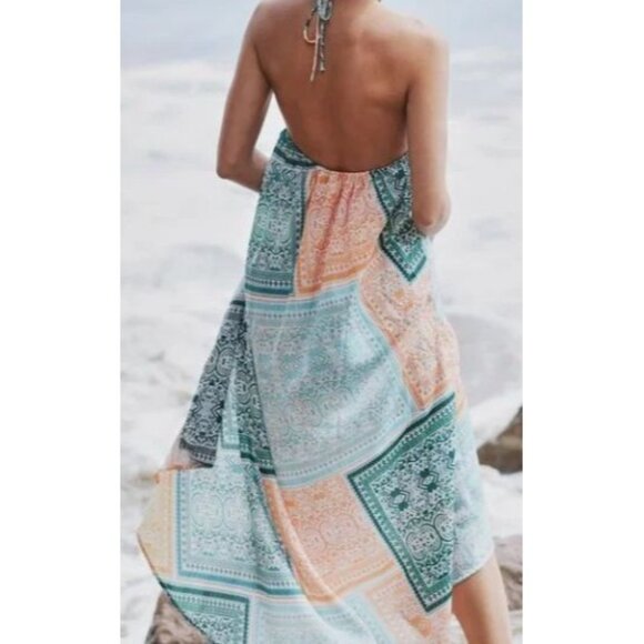 Anthropologie Split Halter Swim Cover Up Maxi Top With Boho Pattern - Picture 4 of 15